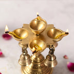 Brass Four Petal Diya With Hanging Bell (5 Inch) Vedansh Craft