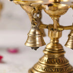 Brass Four Petal Diya With Hanging Bell (5 Inch) Vedansh Craft