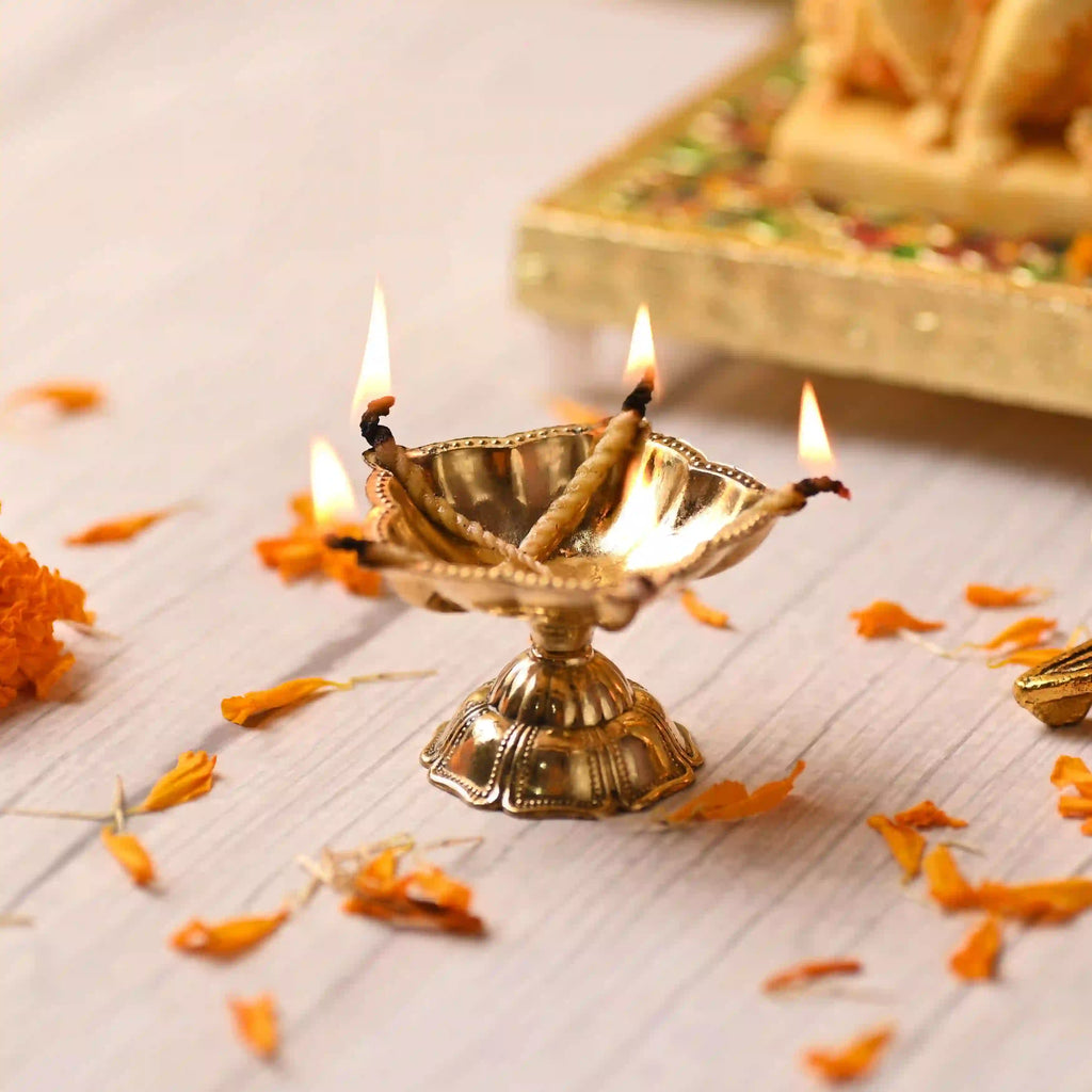 Brass Exquisite Five Petal Diya (1.6 Inch) Vedansh Craft