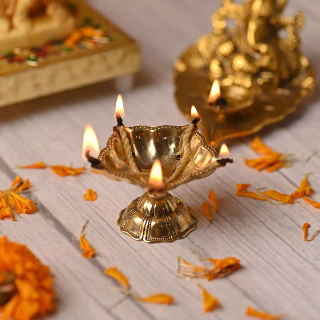 Brass Exquisite Five Petal Diya (1.6 Inch) Vedansh Craft