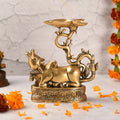 Brass Sitting Nandi Idol With Three Petal Diya (7 Inch) Vedansh Craft
