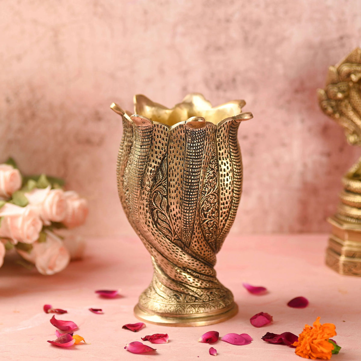 Brass Flower Vase / Planter Pot In Snake Design (8 Inch) Vedansh Craft