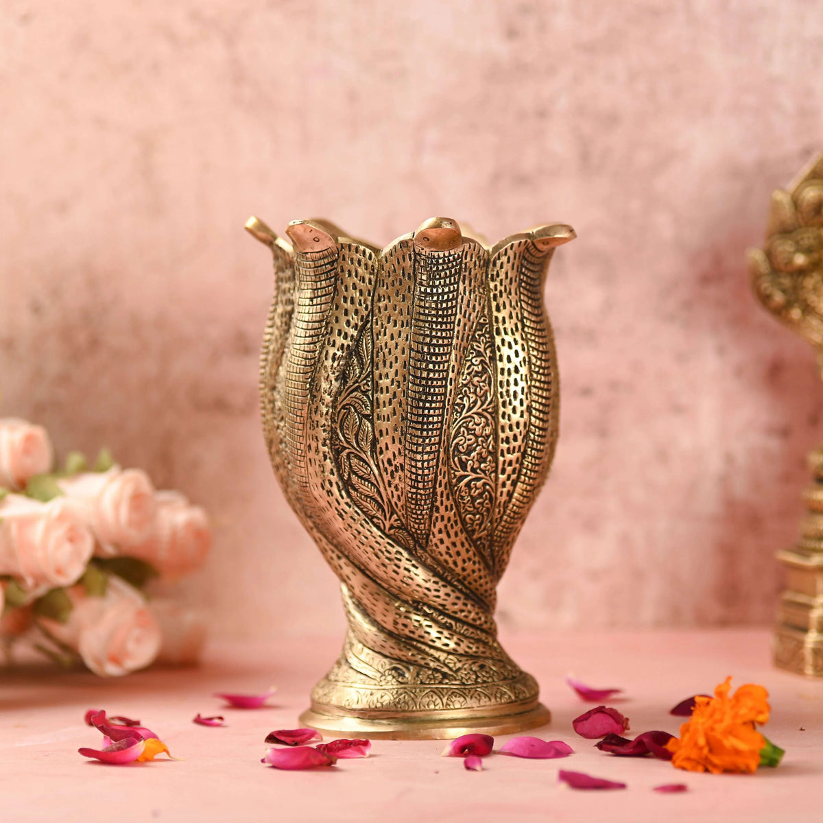 Brass Flower Vase / Planter Pot In Snake Design (8 Inch) Vedansh Craft