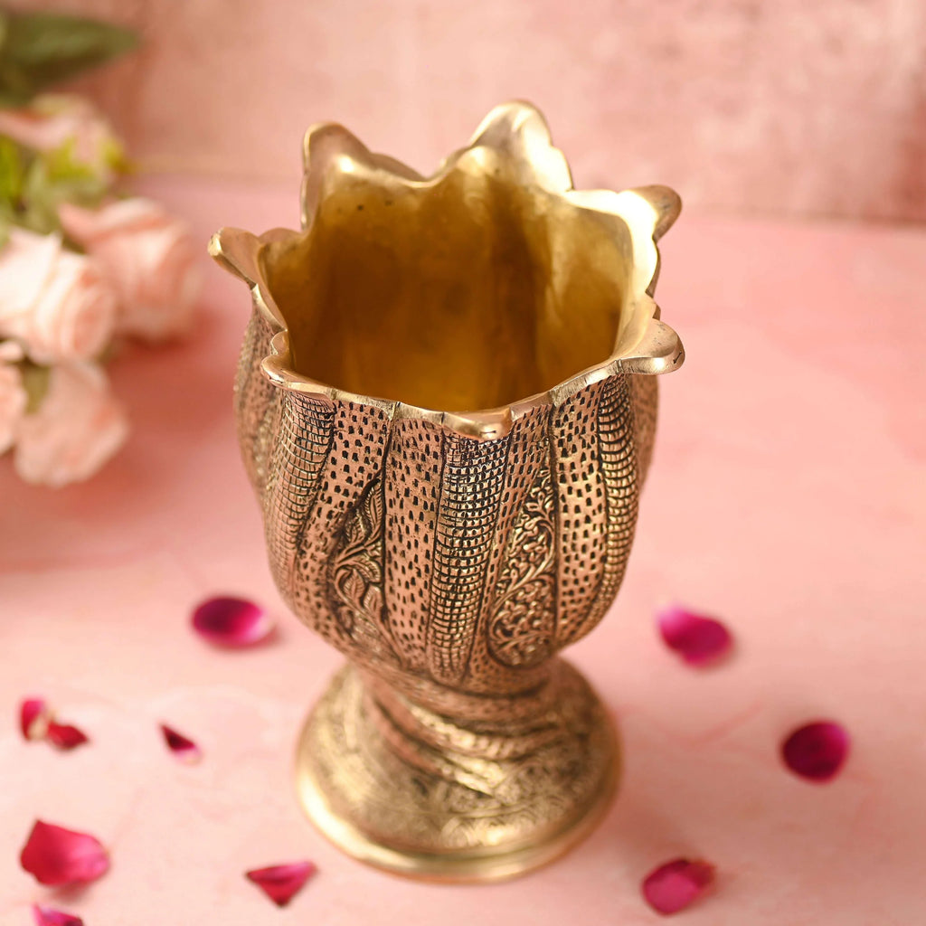 Brass Flower Vase / Planter Pot In Snake Design (8 Inch) Vedansh Craft
