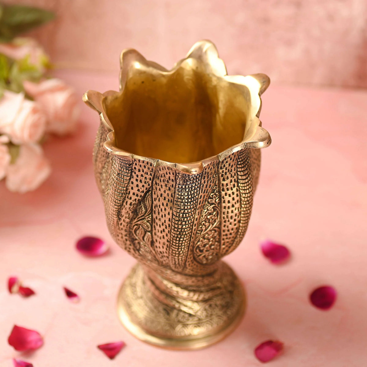Brass Flower Vase / Planter Pot In Snake Design (8 Inch) Vedansh Craft