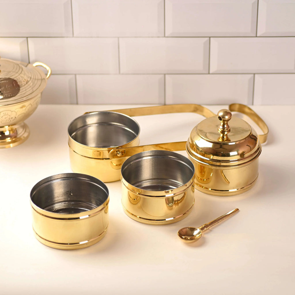 Brass 4-Tier Lunch Box/Tiffin Box (15.5 Inch) Vedansh Craft