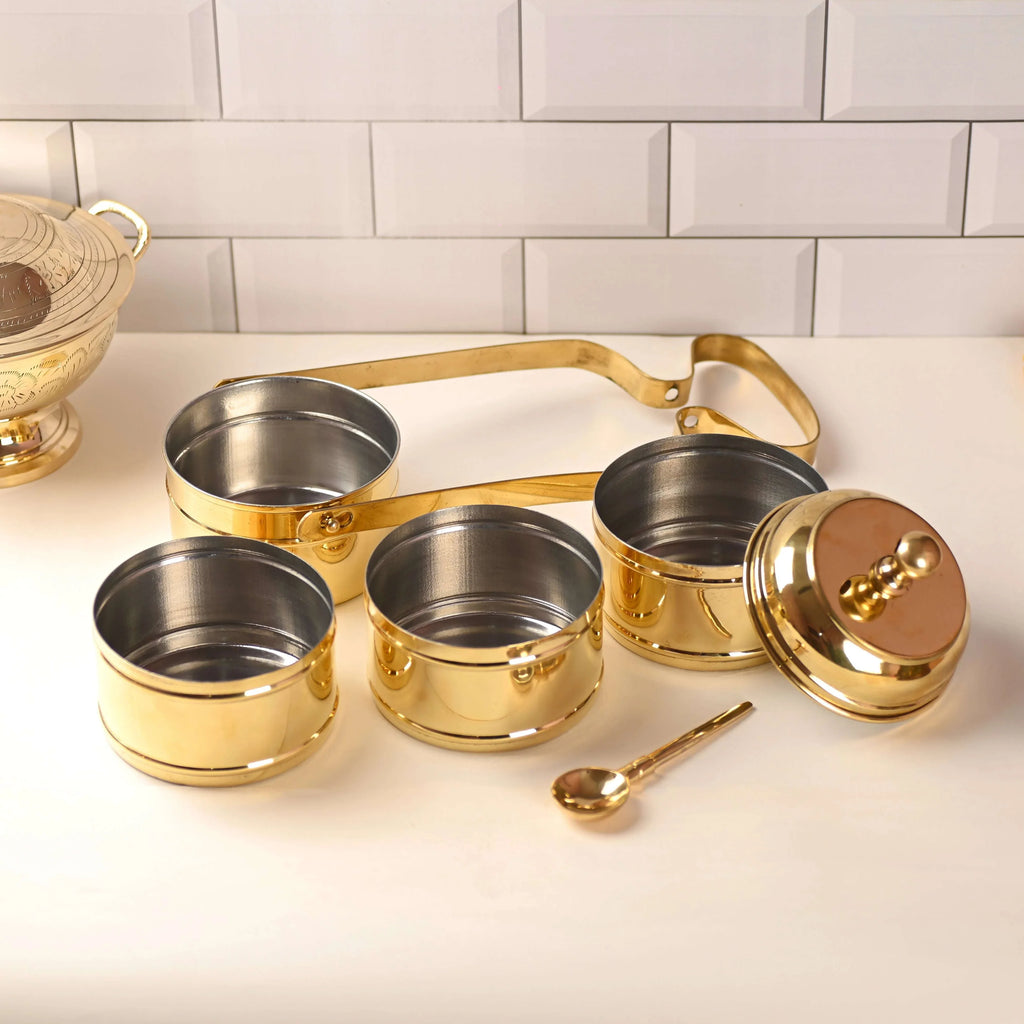 Brass 4-Tier Lunch Box/Tiffin Box (15.5 Inch) Vedansh Craft