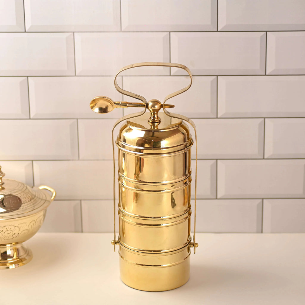 Brass 4-Tier Lunch Box/Tiffin Box (15.5 Inch) Vedansh Craft