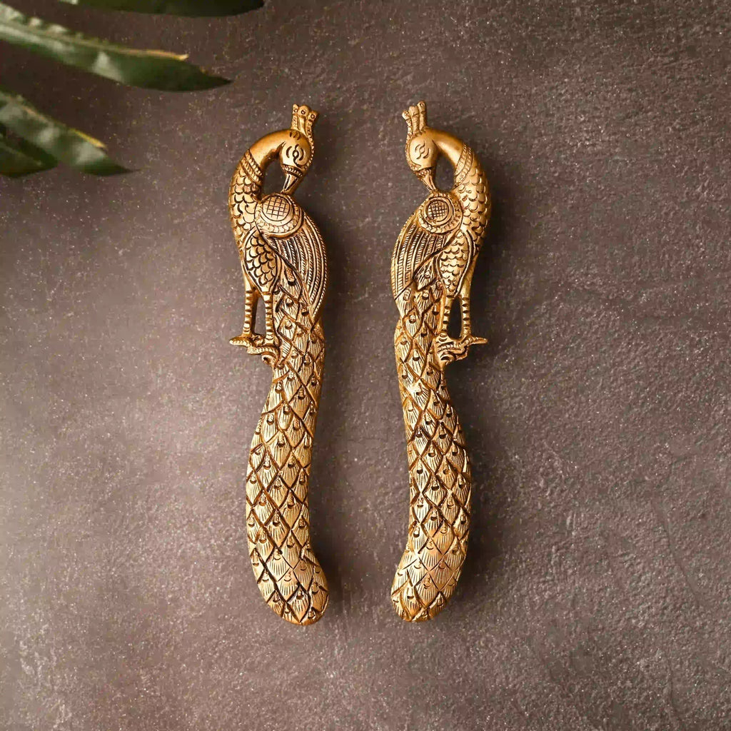 Brass Peacock Door Handle Pair (9.5 Inch) Vedansh Craft