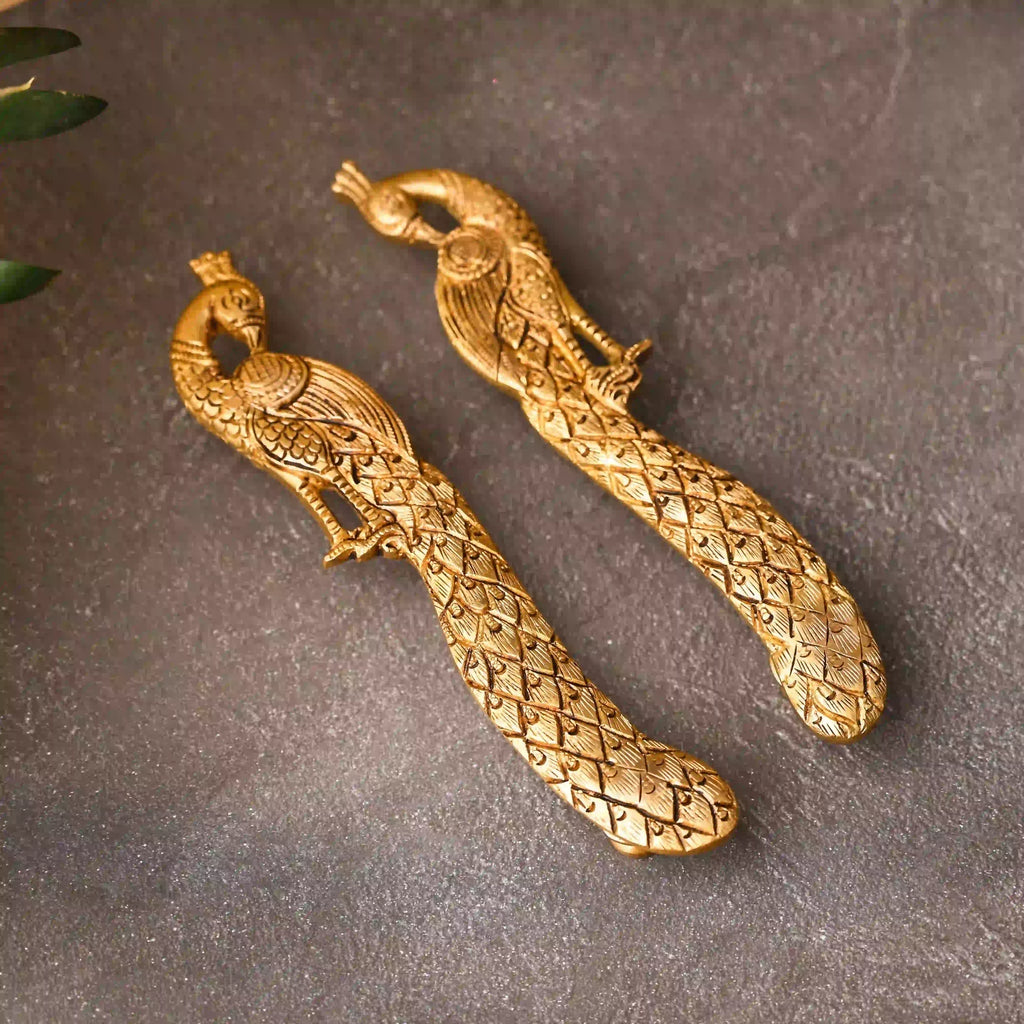Brass Peacock Door Handle Pair (9.5 Inch) Vedansh Craft