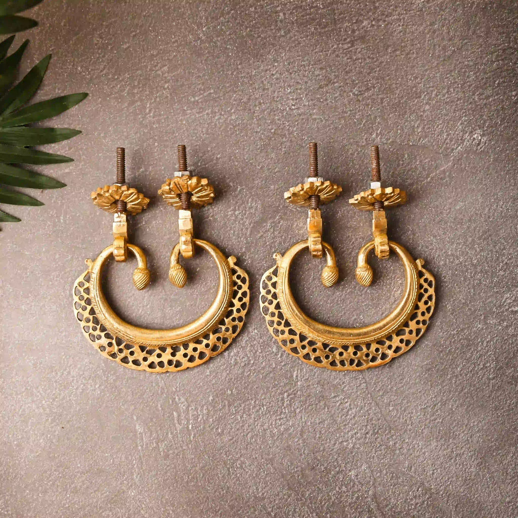 Brass Jali Door Knocker Pair – Handcrafted Traditional Door Decor (4.2 Inch) Vedansh Craft