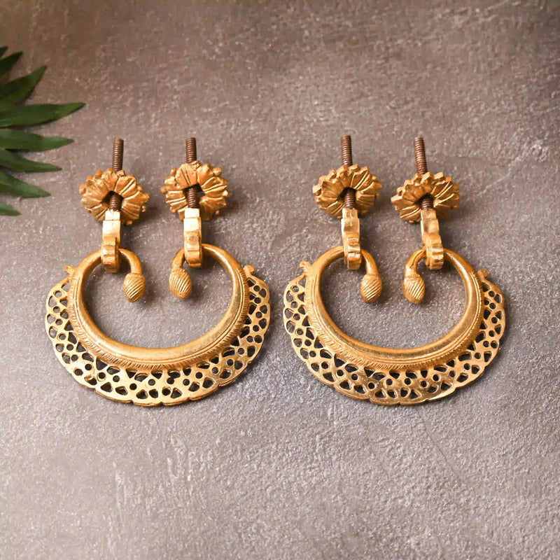 Brass Jali Door Knocker Pair – Handcrafted Traditional Door Decor (4.2 Inch) Vedansh Craft