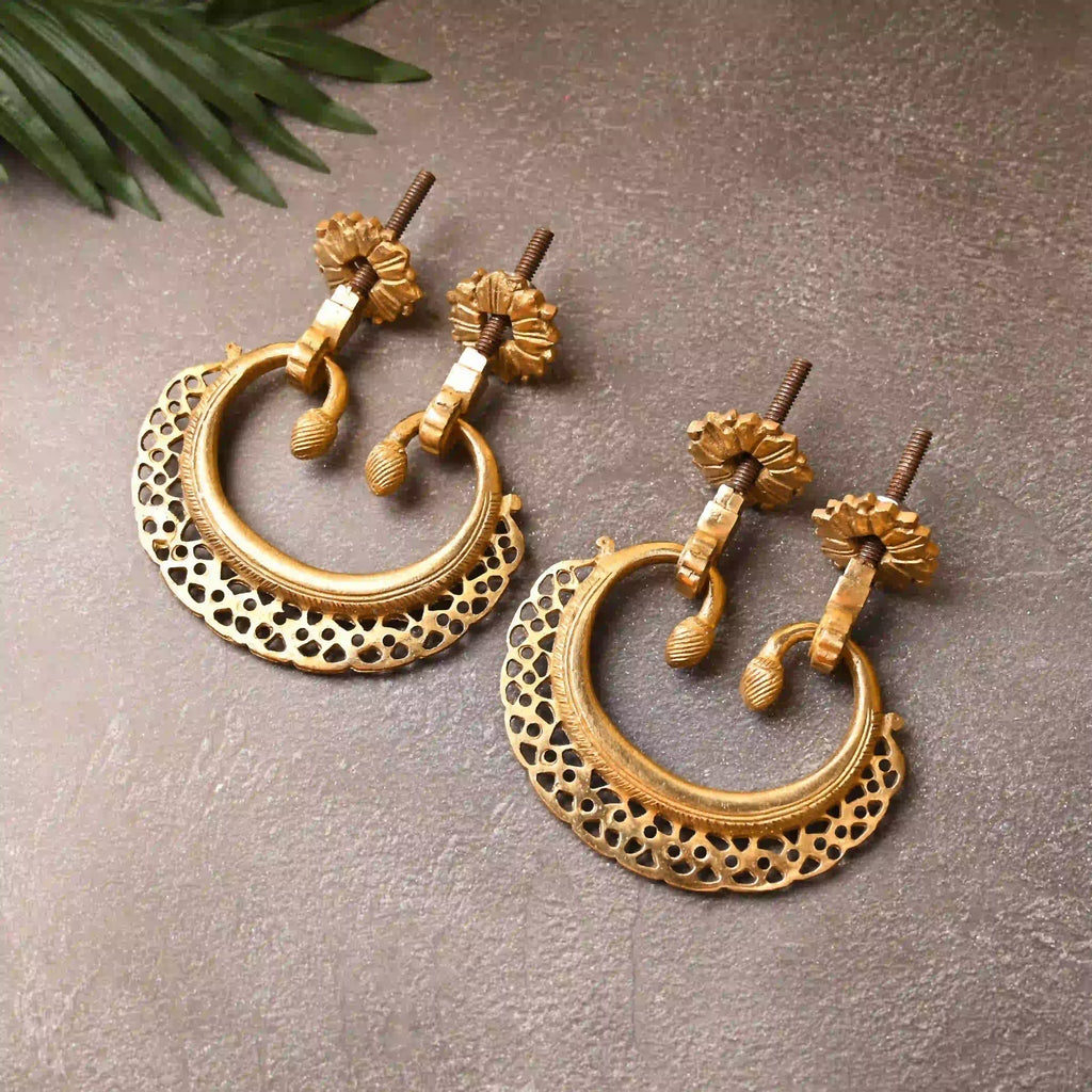 Brass Jali Door Knocker Pair – Handcrafted Traditional Door Decor (4.2 Inch) Vedansh Craft