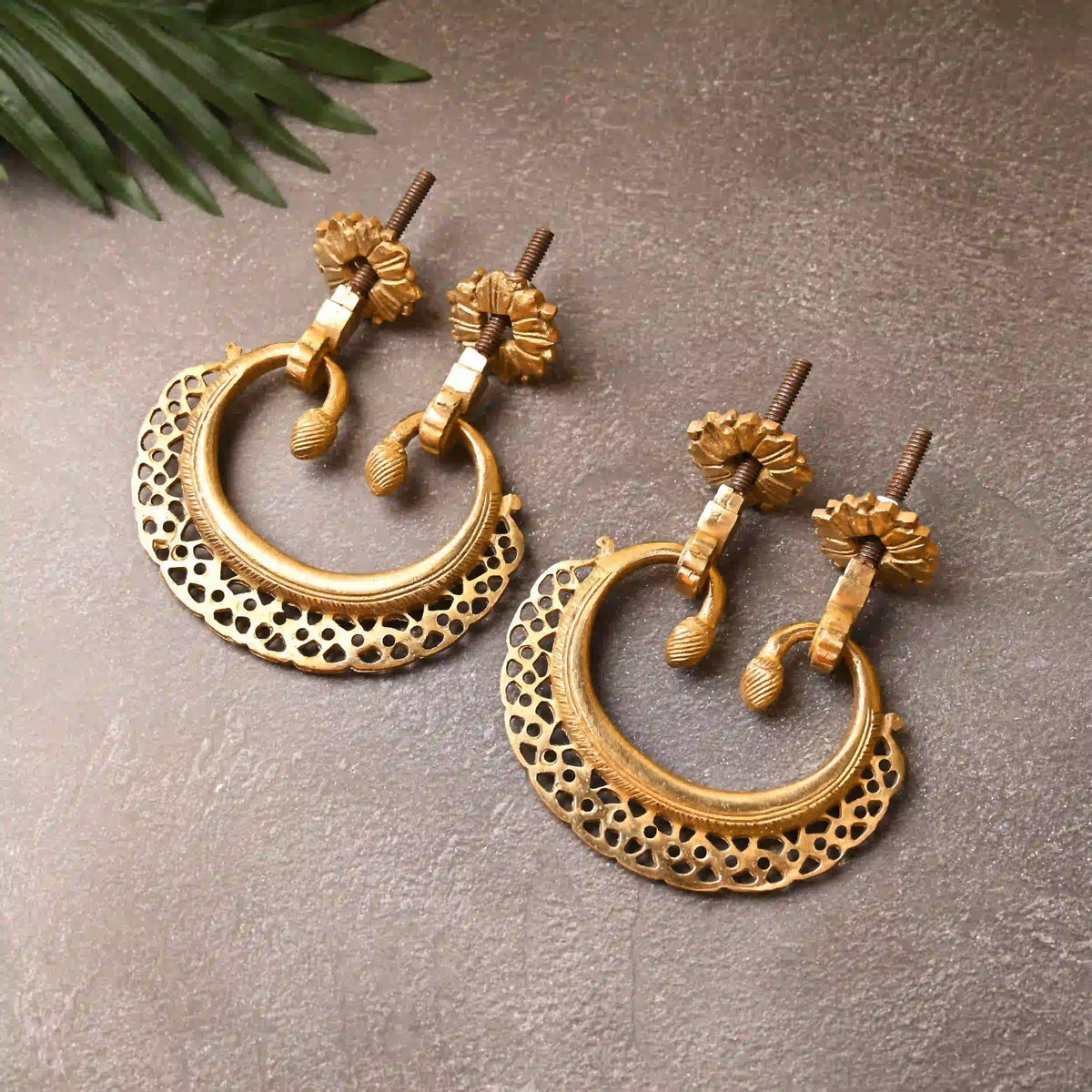 Brass Jali Door Knocker Pair – Handcrafted Traditional Door Decor (4.2 Inch) Vedansh Craft