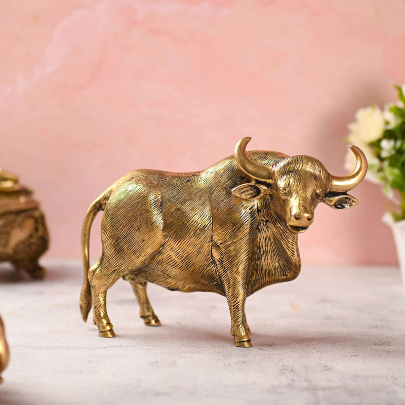 Brass Standing Bull Figurine (7 Inch) Vedansh Craft