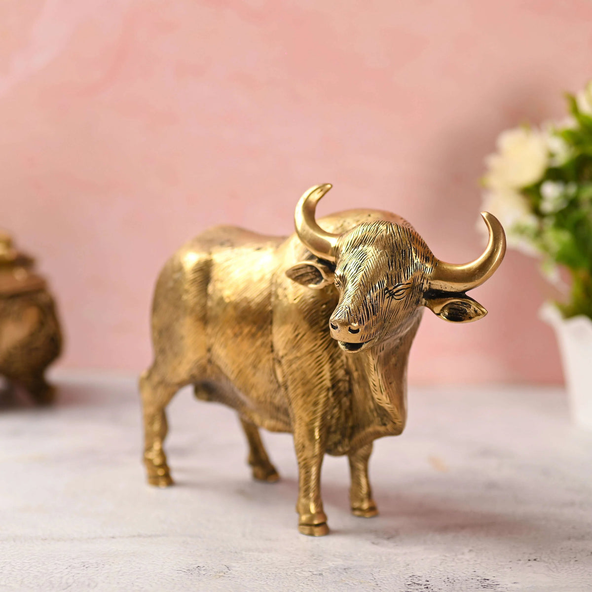Brass Standing Bull Figurine (7 Inch) Vedansh Craft