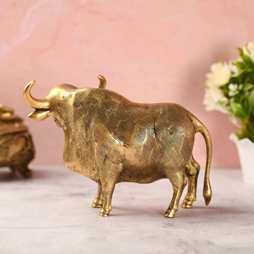Brass Standing Bull Figurine (7 Inch) Vedansh Craft