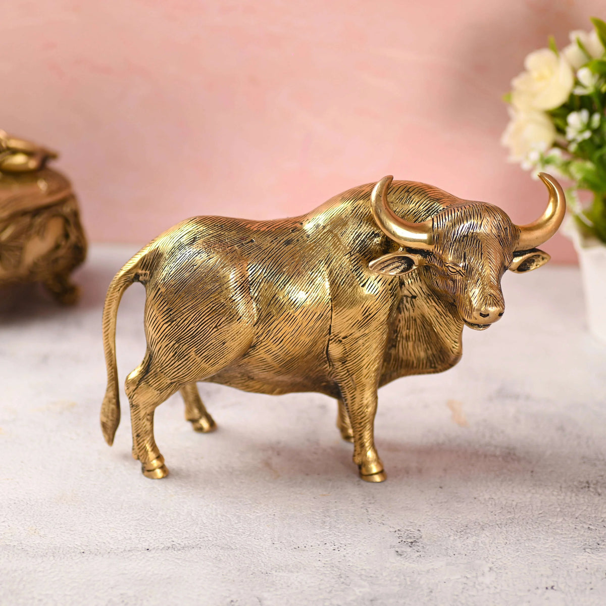 Brass Standing Bull Figurine (7 Inch) Vedansh Craft