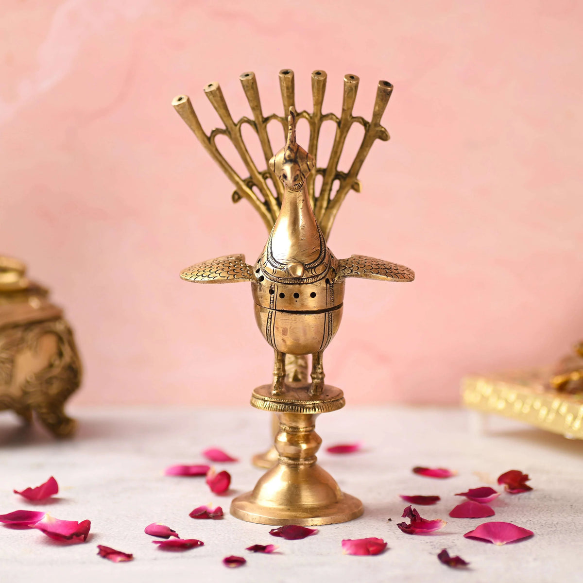 Brass Peacock Dhoop Dani & Incense Holder (8.5 Inch) Vedansh Craft