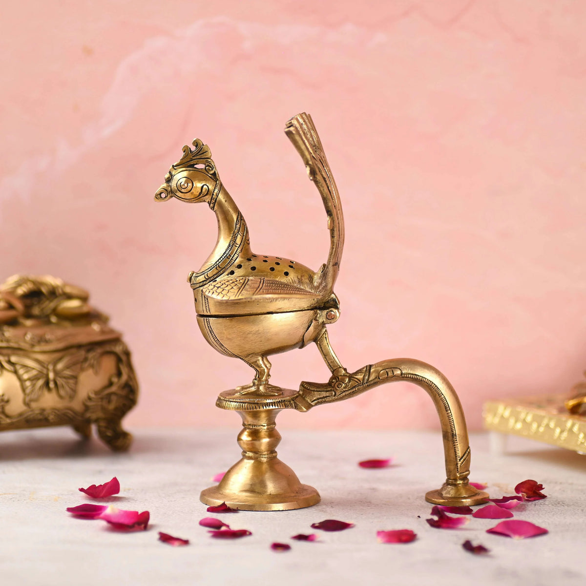Brass Peacock Dhoop Dani & Incense Holder (8.5 Inch) Vedansh Craft