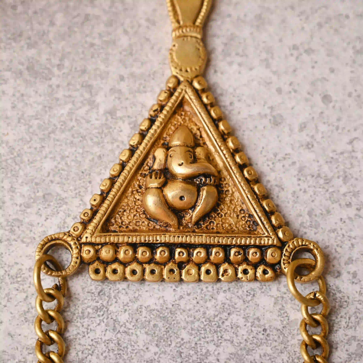 Brass Triangle Ganesha Wall Hanging with Bell (10 Inch) Vedansh Craft