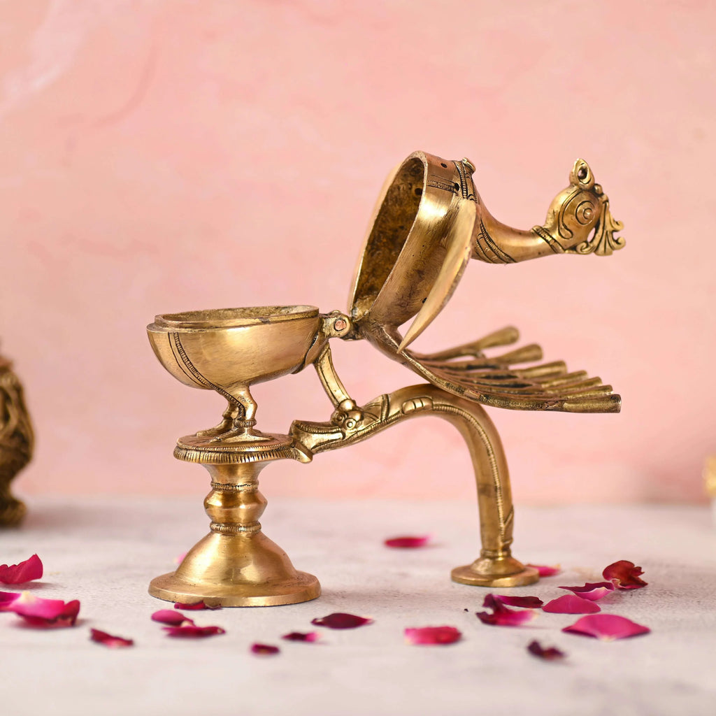Brass Peacock Dhoop Dani & Incense Holder (8.5 Inch) Vedansh Craft