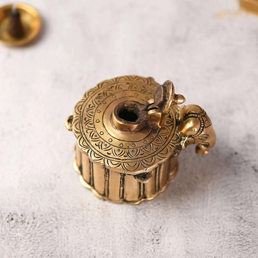 Brass Elephant Ink Pot (3 Inch) Vedansh Craft