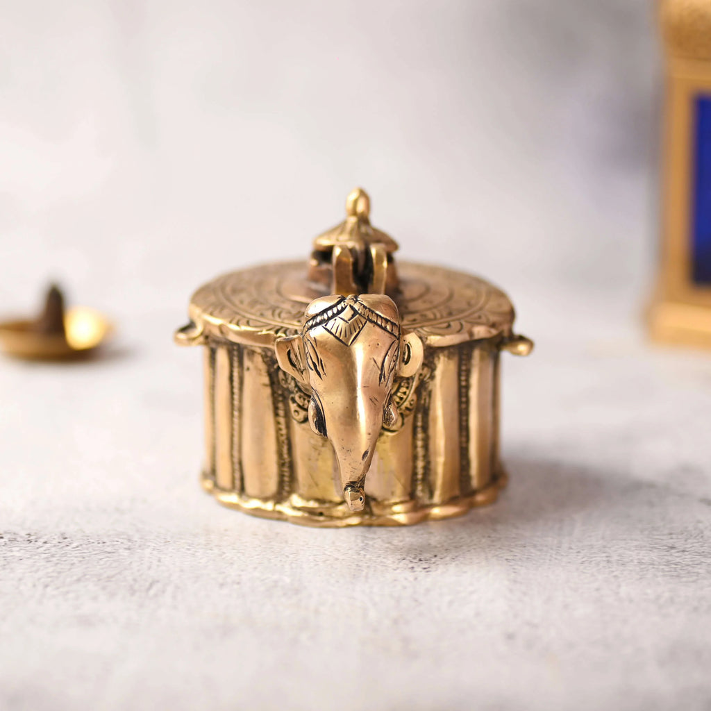 Brass Elephant Ink Pot (3 Inch) Vedansh Craft