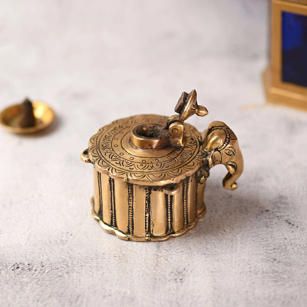 Brass Elephant Ink Pot (3 Inch) Vedansh Craft