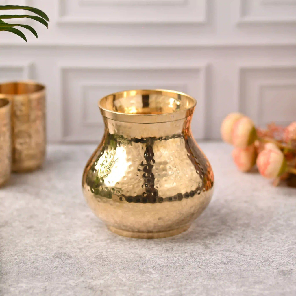 Brass Hammered Pooja Kalash – Premium Indian Brassware (5.2 Inch) Vedansh Craft