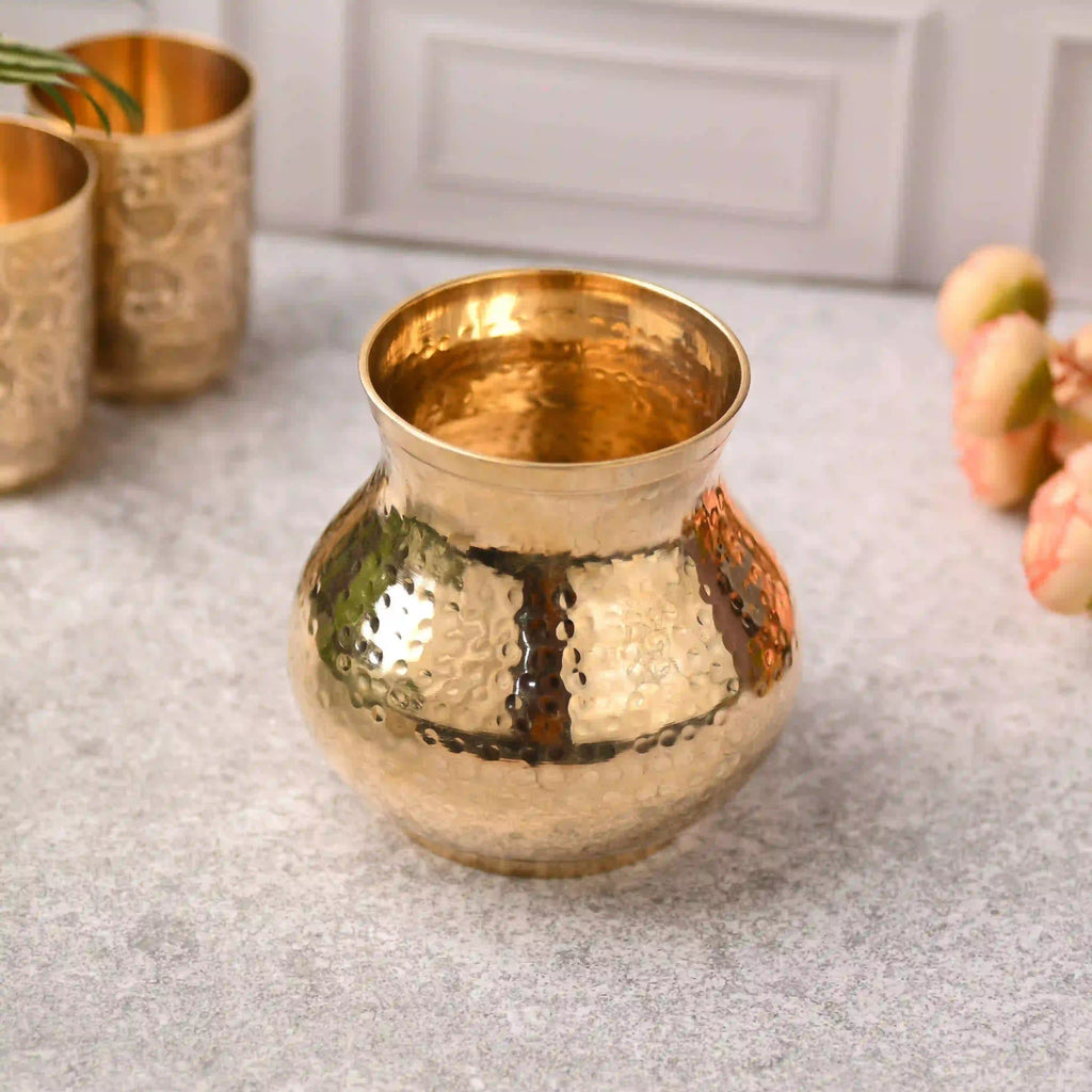 Brass Hammered Pooja Kalash – Premium Indian Brassware (5.2 Inch) Vedansh Craft