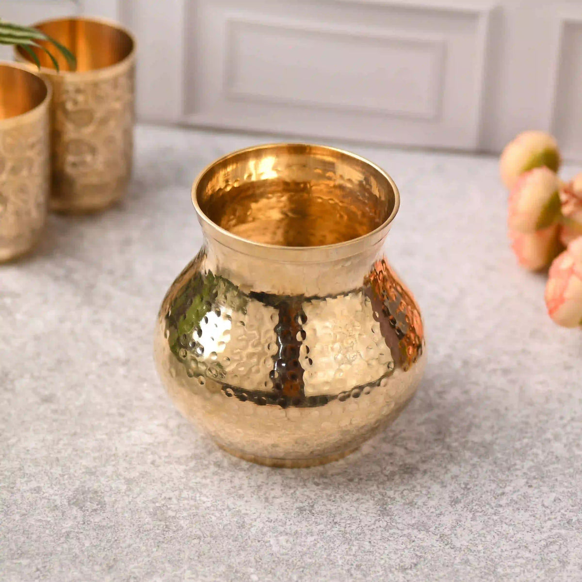 Brass Hammered Pooja Kalash – Premium Indian Brassware (5.2 Inch) Vedansh Craft
