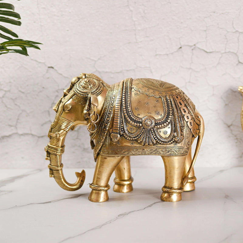 Brass Standing Elephant Royal Statue (10 Inch) Vedansh Craft