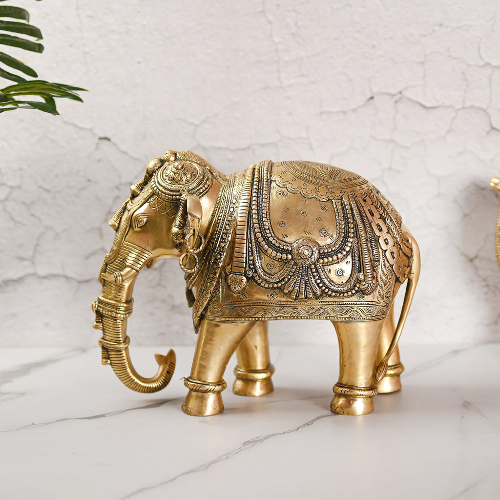 Brass Standing Elephant Royal Statue (10 Inch) Vedansh Craft