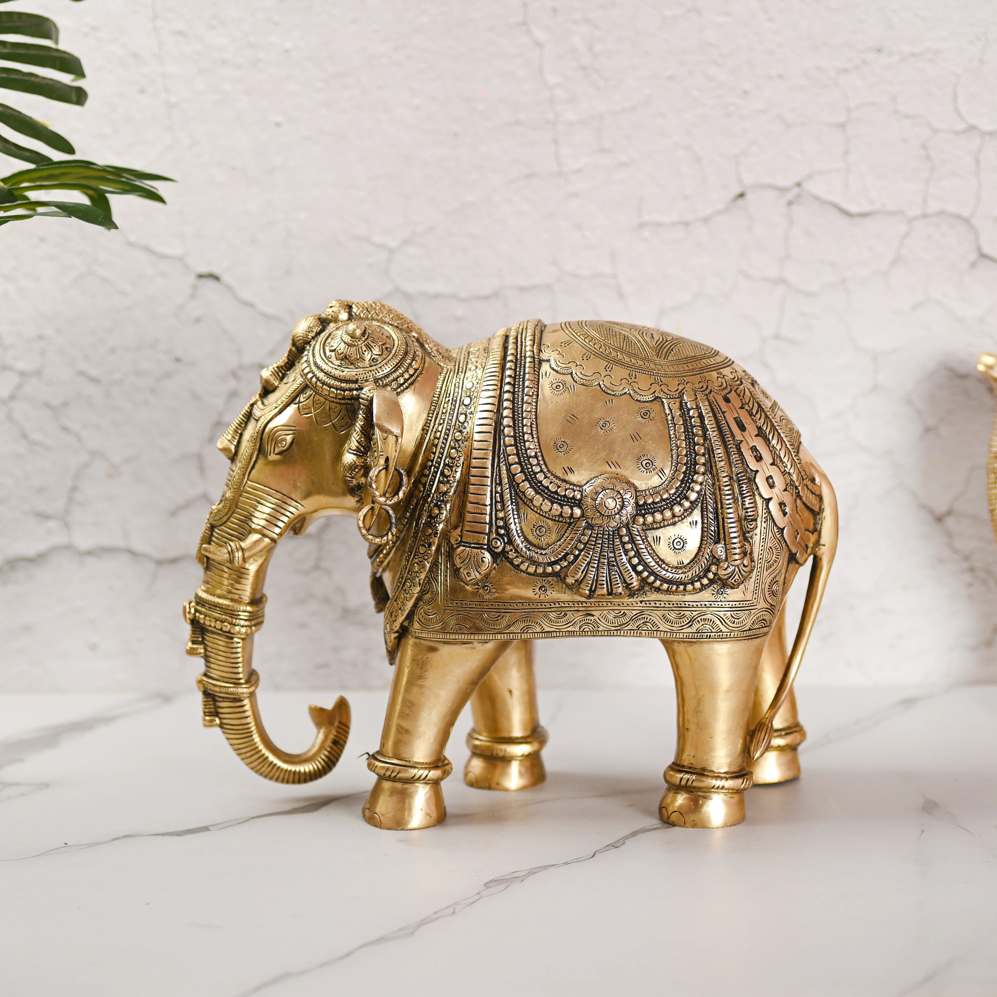Brass Standing Elephant Royal Statue (10 Inch) Vedansh Craft