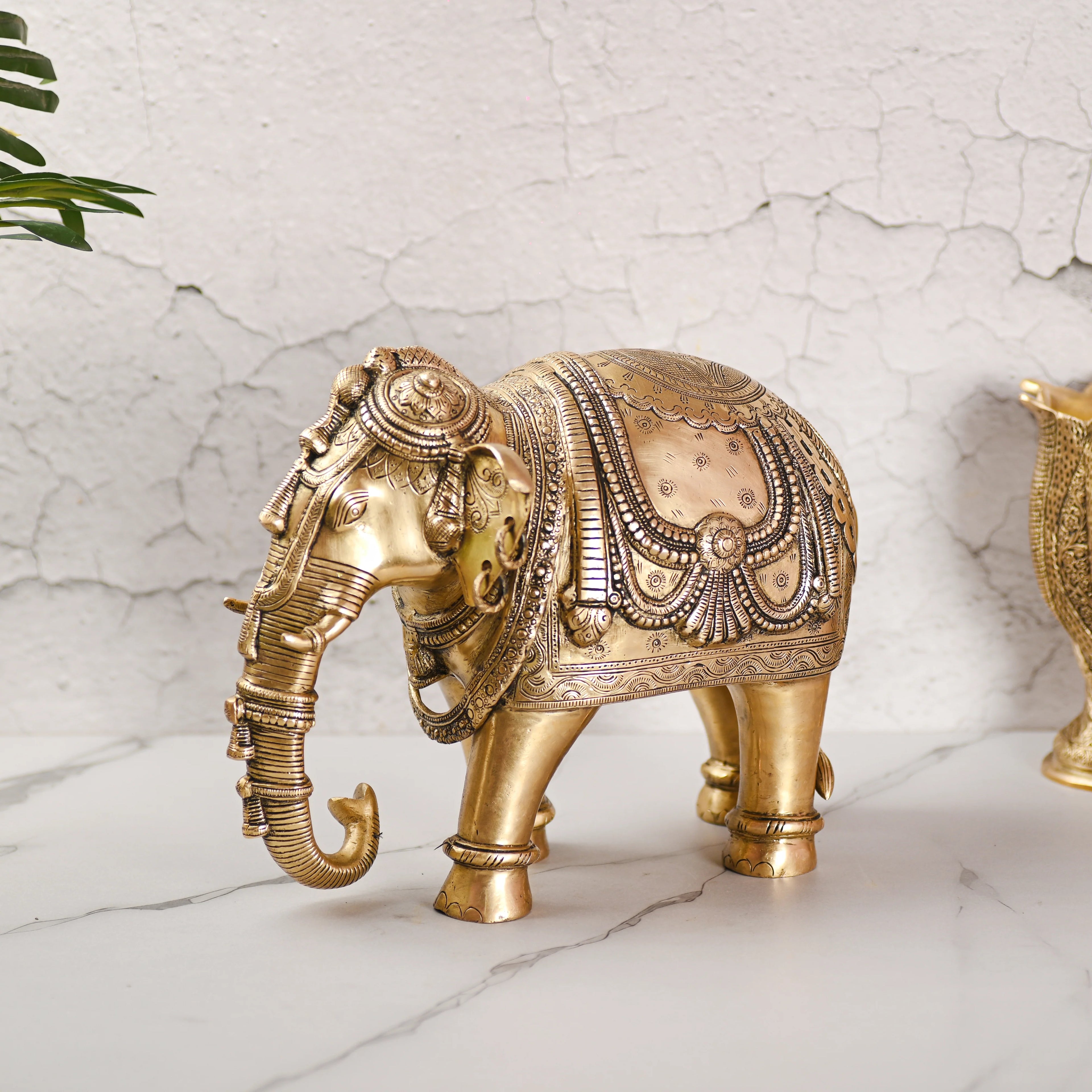 Brass Standing Elephant Royal Statue (10 Inch) Vedansh Craft