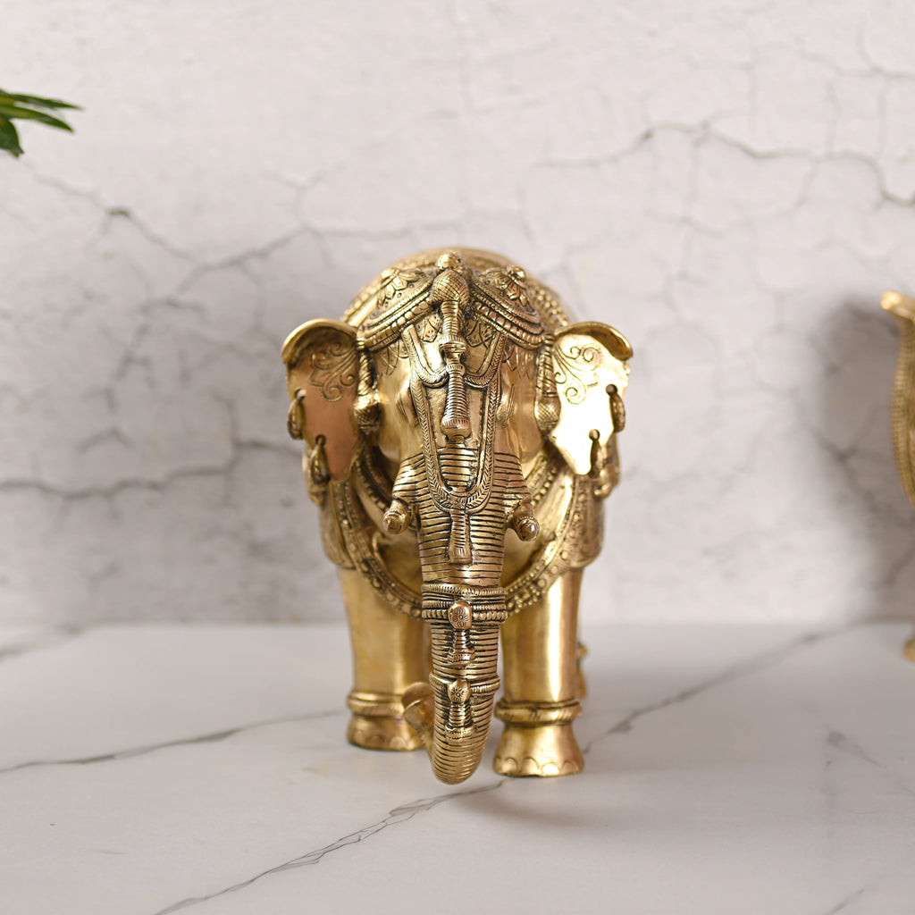 Brass Standing Elephant Royal Statue (10 Inch) Vedansh Craft