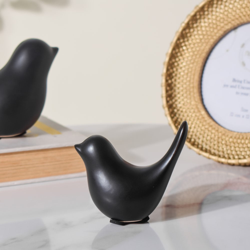 Ceramic Bird Showpiece Black Set Of 2 Nestasia