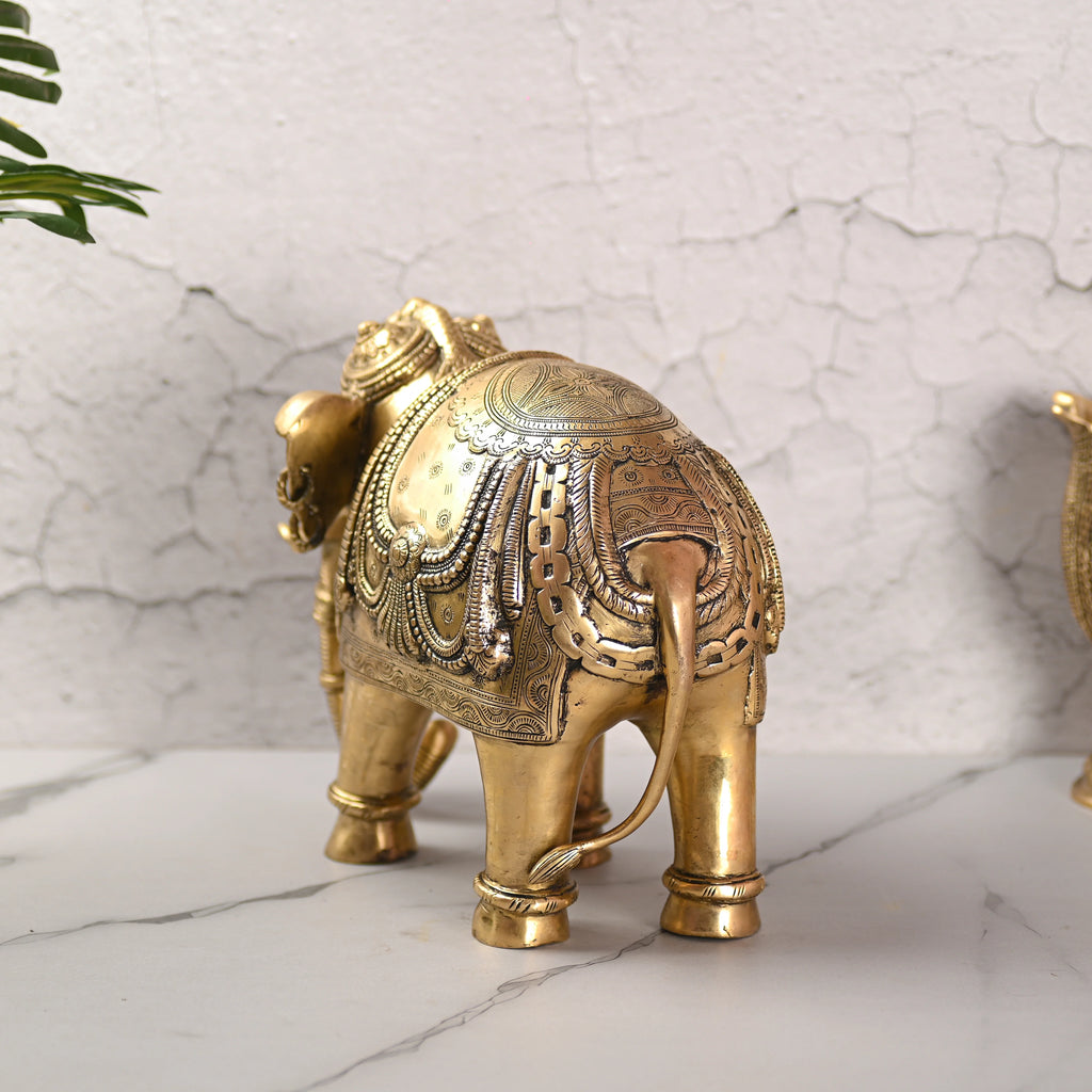 Brass Standing Elephant Royal Statue (10 Inch) Vedansh Craft