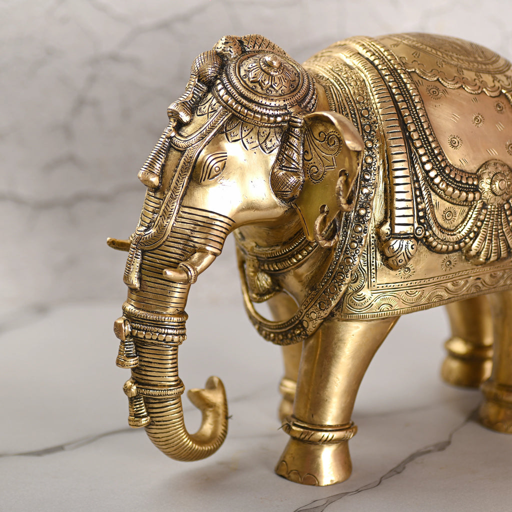 Brass Standing Elephant Royal Statue (10 Inch) Vedansh Craft