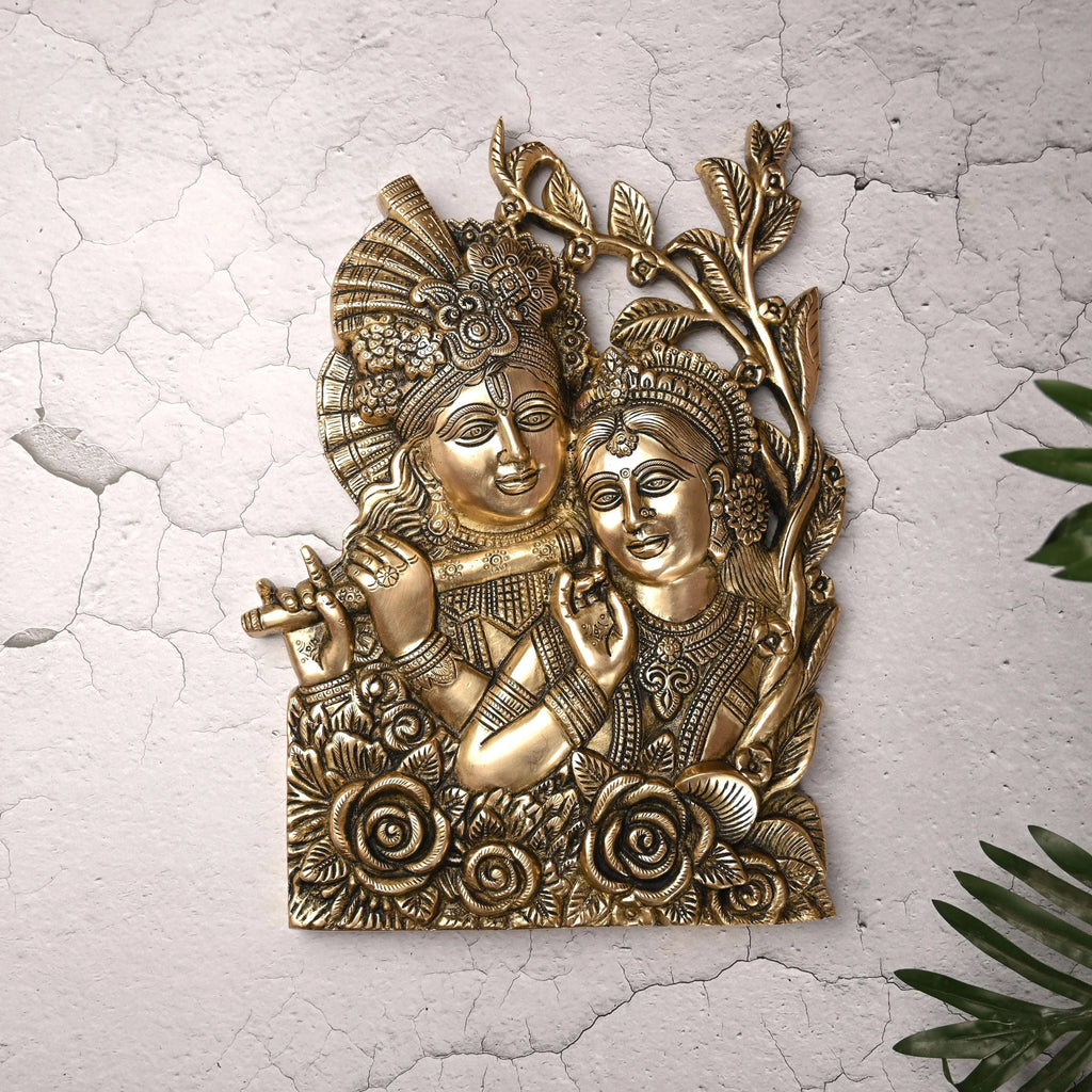 Brass Radha Krishna Idol Wall Hanging (14 Inch) Vedansh Craft