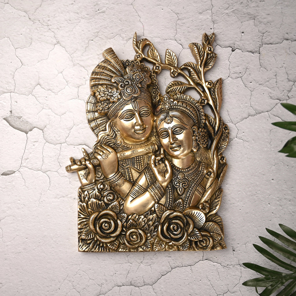 Brass Radha Krishna Idol Wall Hanging (14 Inch) Vedansh Craft