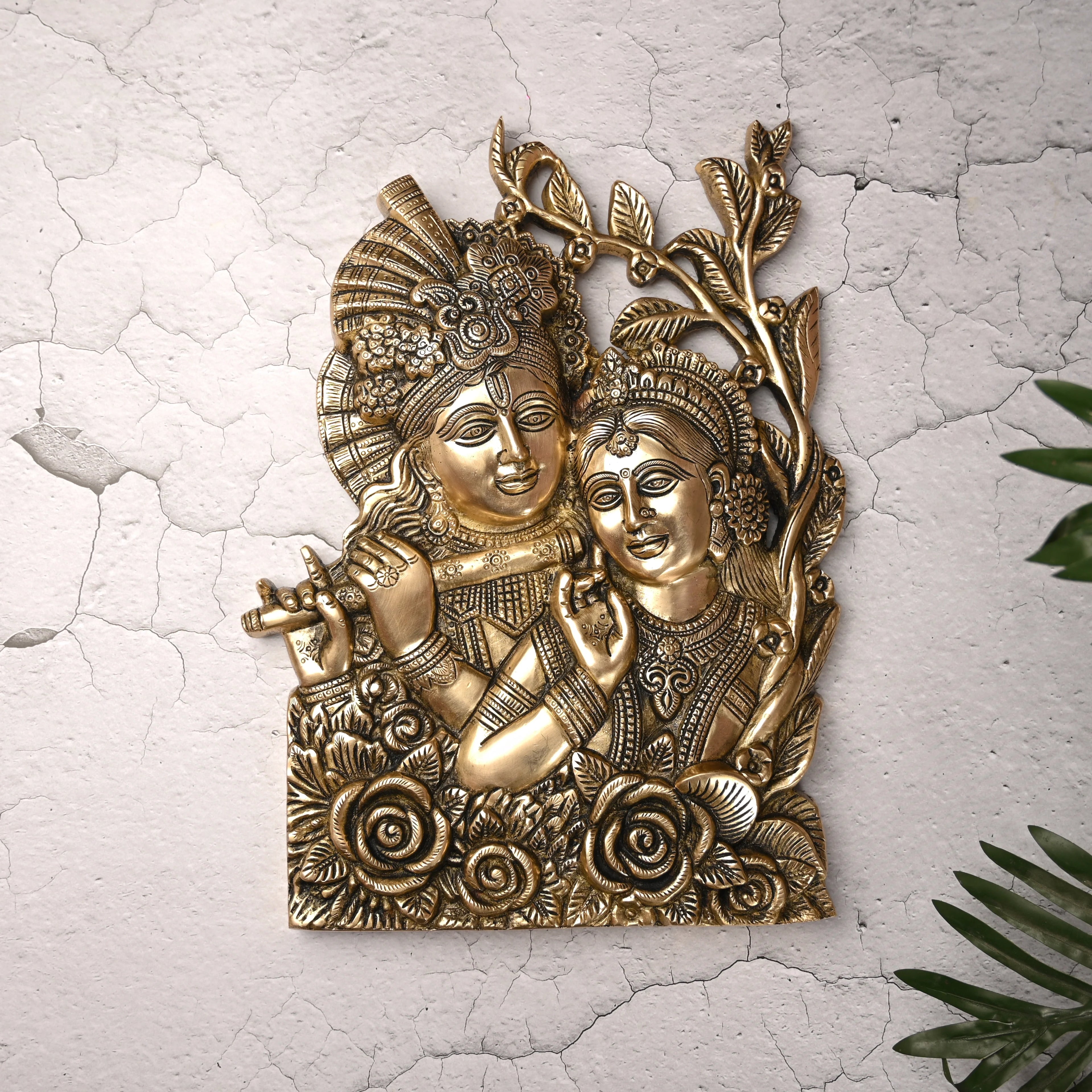Brass Radha Krishna Idol Wall Hanging (14 Inch) Vedansh Craft