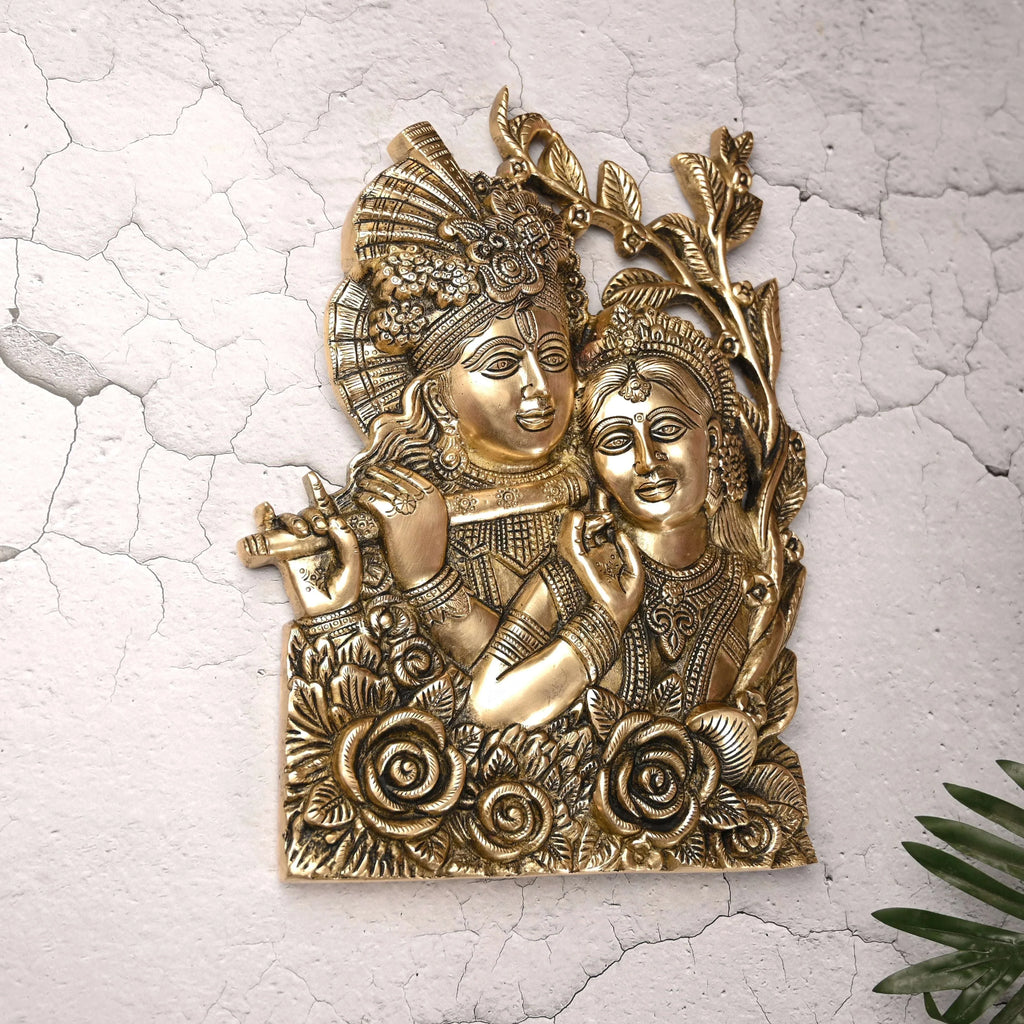 Brass Radha Krishna Idol Wall Hanging (14 Inch) Vedansh Craft