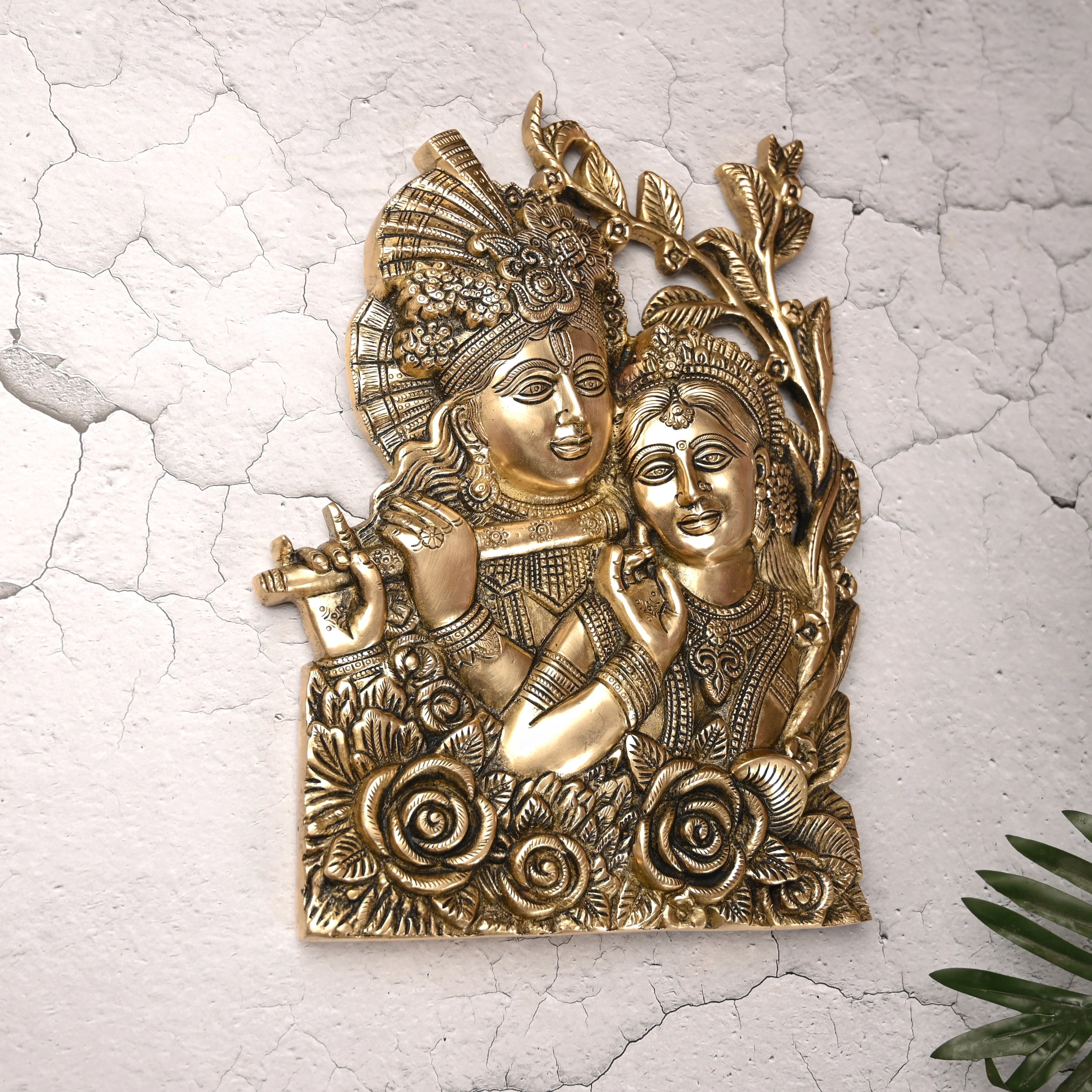 Brass Radha Krishna Idol Wall Hanging (14 Inch) Vedansh Craft
