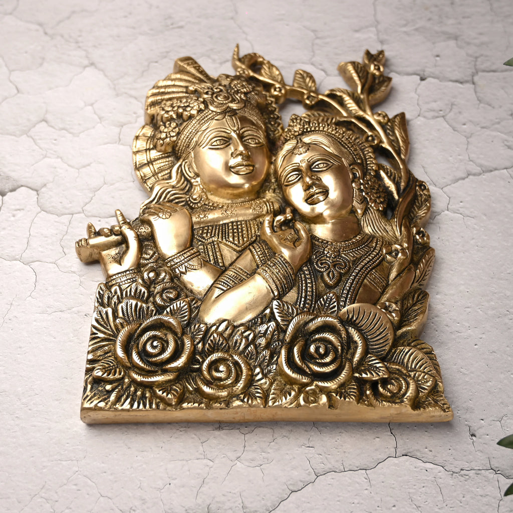 Brass Radha Krishna Idol Wall Hanging (14 Inch) Vedansh Craft