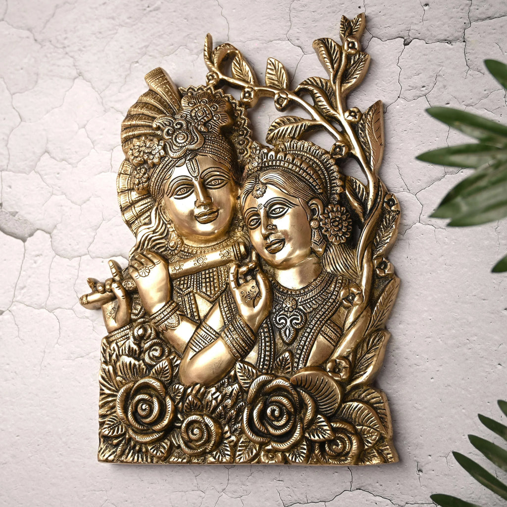 Brass Radha Krishna Idol Wall Hanging (14 Inch) Vedansh Craft