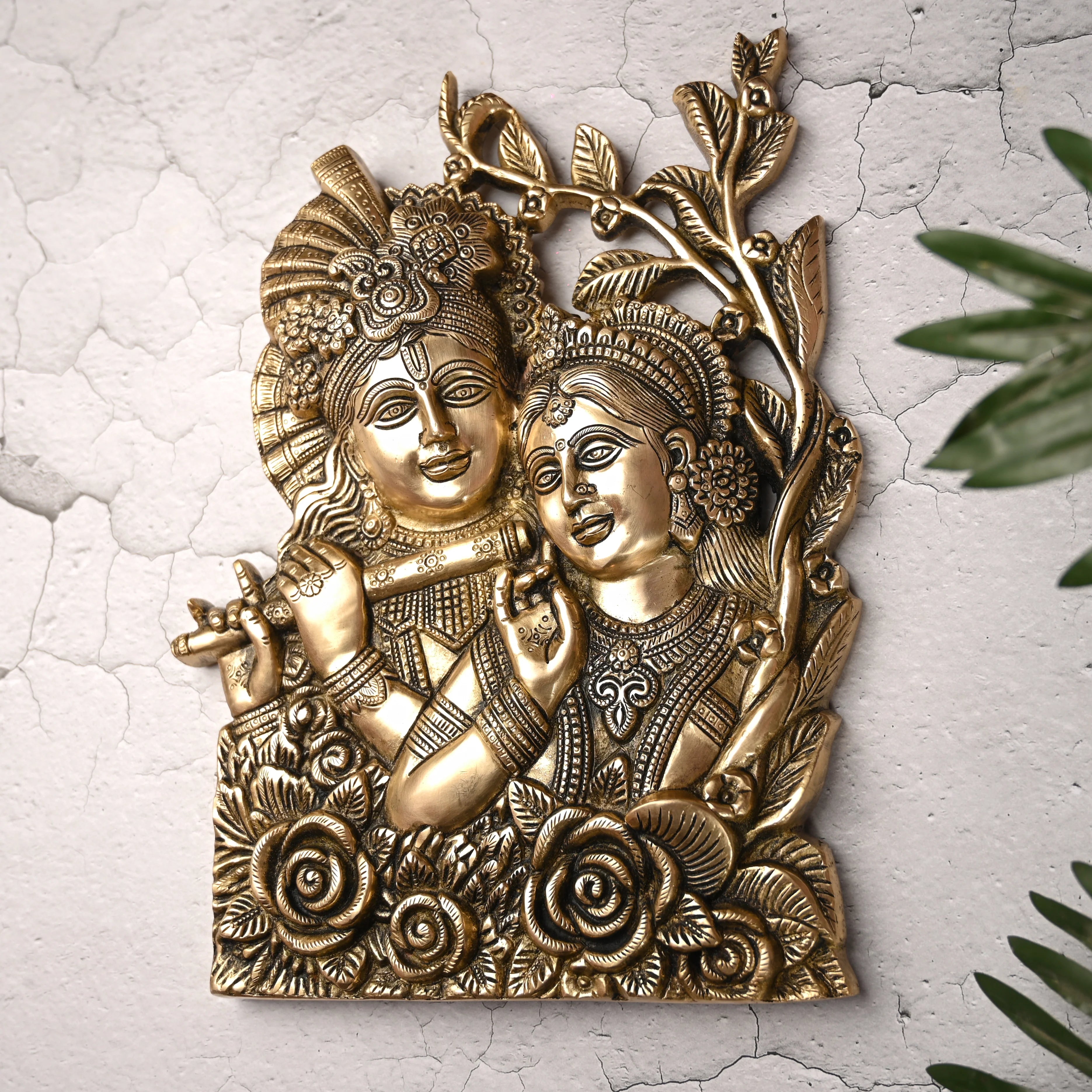 Brass Radha Krishna Idol Wall Hanging (14 Inch) Vedansh Craft