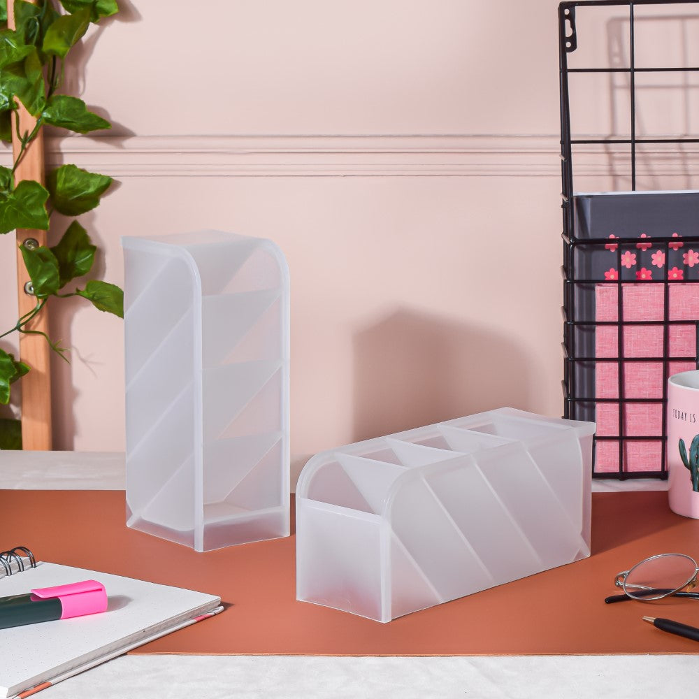Stationery Table Organiser White Set Of 2 Nestasia