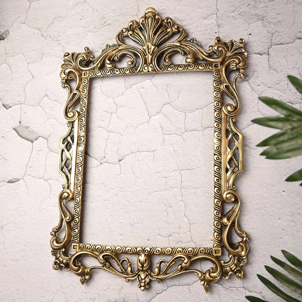 Brass Vintage Photo / Mirror Frame Wall Hanging (17.5 Inch) Vedansh Craft